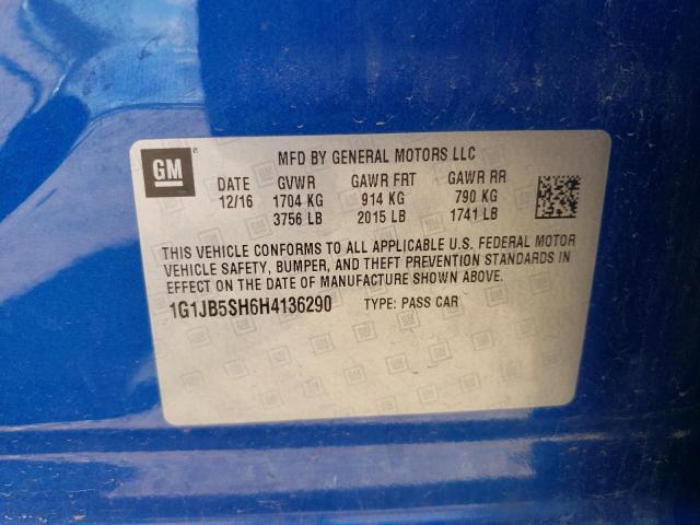 1G1JB5SH6H4136290 - 2017 CHEVROLET SONIC LS 蓝色 照片 12