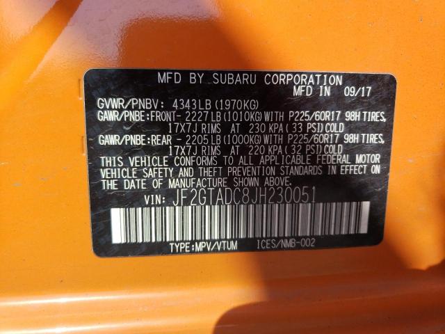 JF2GTADC8JH230051 - 2018 SUBARU CROSSTREK PREMIUM ORANGE photo 13