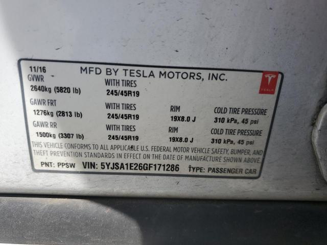 5YJSA1E26GF171286 - 2016 TESLA MODEL S თეთრი ფოტო 13