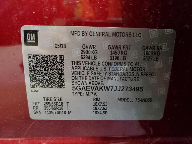5GAEVAKW7JJ273495 - 2018 BUICK ENCLAVE ESSENCE RED photo 13