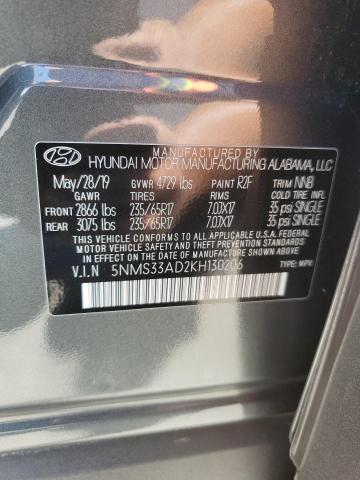 5NMS33AD2KH130206 - 2019 HYUNDAI SANTA FE SEL GRAY photo 14