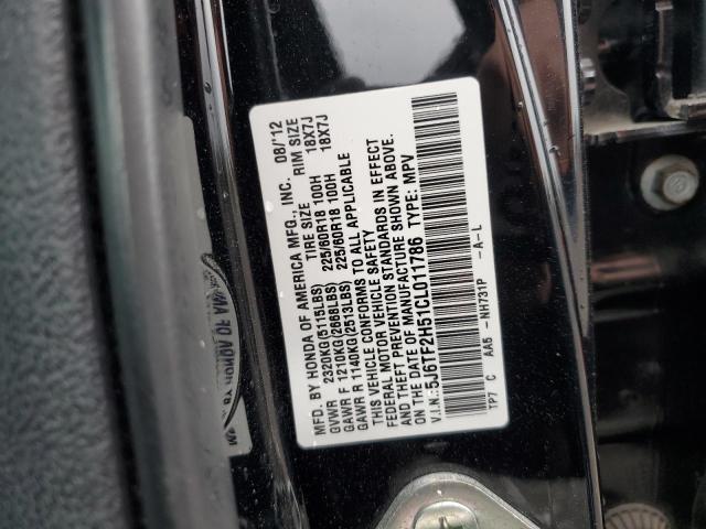 5J6TF2H51CL011786 - 2012 HONDA CROSSTOUR EXL BLACK photo 12