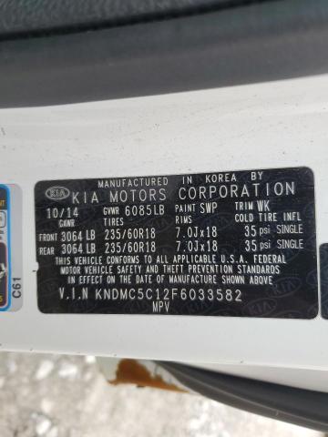 KNDMC5C12F6033582 - 2015 KIA SEDONA EX WHITE photo 13