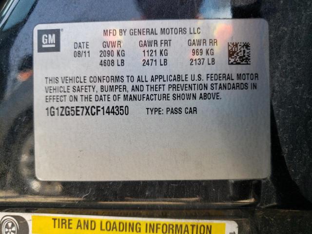 1G1ZG5E7XCF144350 - 2012 CHEVROLET MALIBU LTZ შავი ფოტო 12