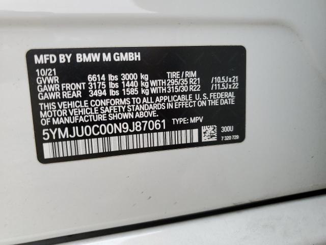 5YMJU0C00N9J87061 - 2022 BMW X5 M WHITE photo 13