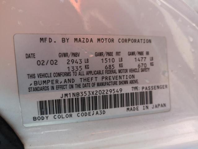 JM1NB353X20229549 - 2002 MAZDA MX-5 MIATA BASE WHITE photo 12