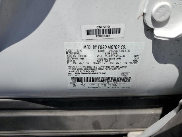 1FM5K8AB0MGA72906 - 2021 FORD EXPLORER POLICE INTERCEPTOR WHITE photo 14