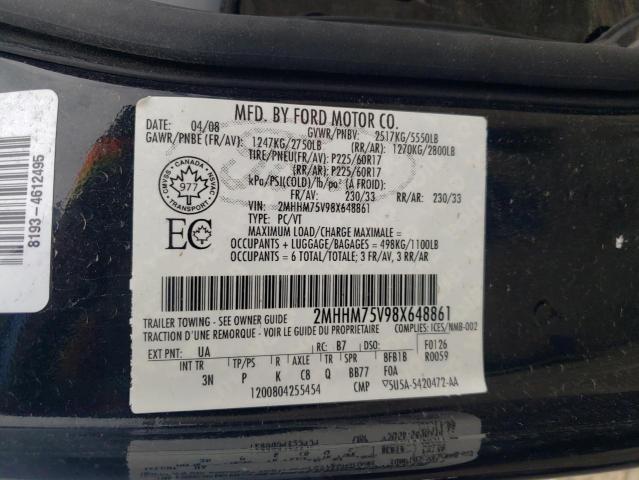 2MHHM75V98X648861 - 2008 MERCURY GRAND MARQ LS BLACK photo 12