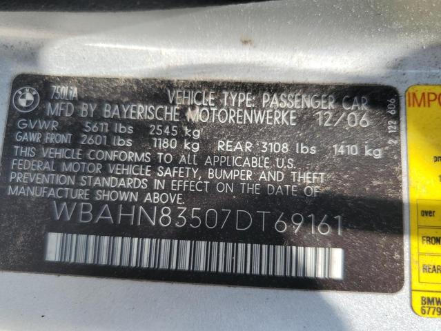 WBAHN83507DT69161 - 2007 BMW 750 SILVER photo 12