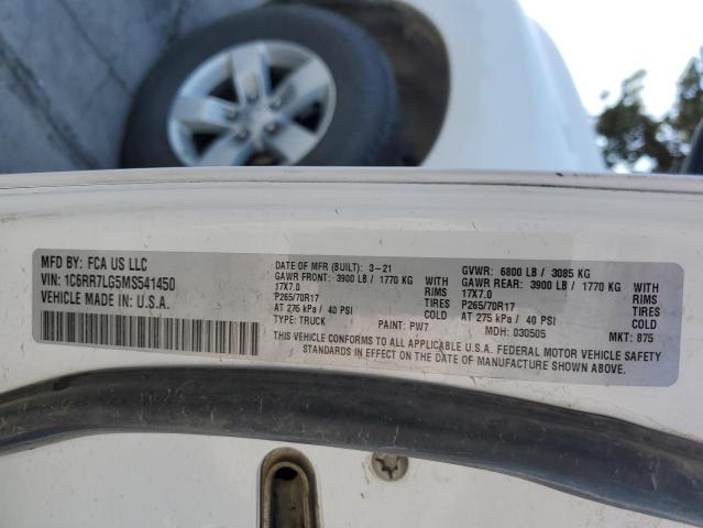 1C6RR7LG5MS541450 - 2021 RAM 1500 CLASS SLT თეთრი ფოტო 12