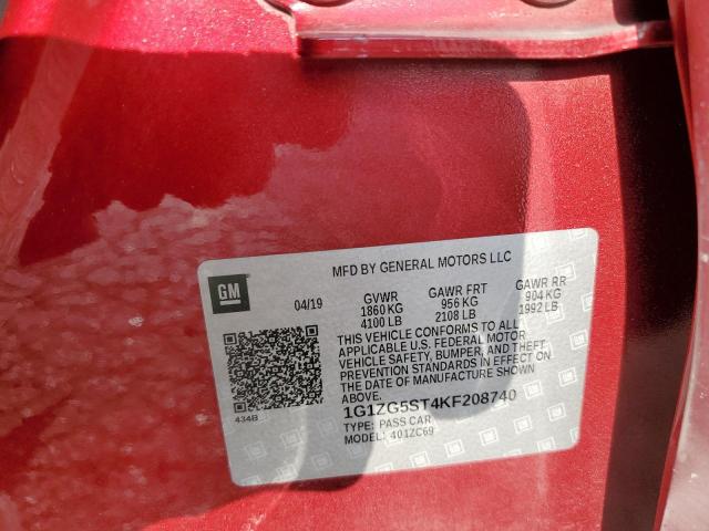 1G1ZG5ST4KF208740 - 2019 CHEVROLET MALIBU RS RED photo 10