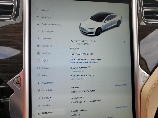 5YJSA1E26GF139289 - 2016 TESLA MODEL S 白色 照片 9