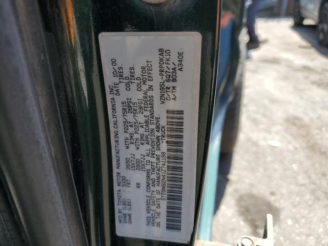 5TEGN92N41Z741198 - 2001 TOYOTA TACOMA DOUBLE CAB PRERUNNER GREEN photo 13