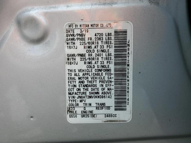 JN8AT2MV0KW396142 - 2019 NISSAN ROGUE S SILVER photo 13