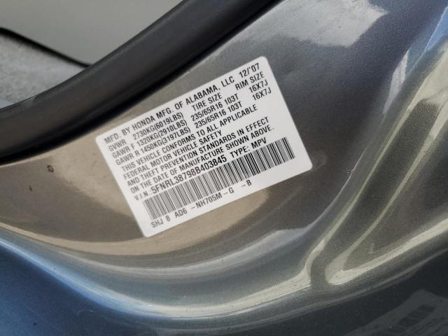 5FNRL38798B403845 - 2008 HONDA ODYSSEY EXL GRAY photo 13