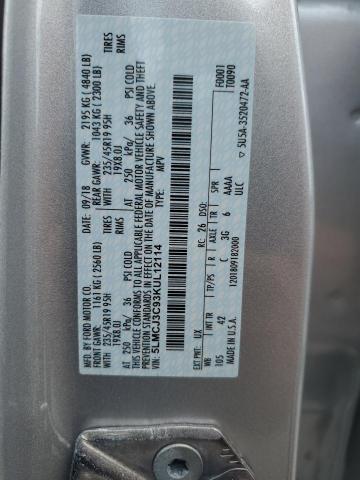 5LMCJ3C93KUL12114 - 2019 LINCOLN MKC RESERVE ვერცხლისფერი ფოტო 13