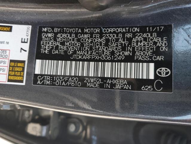 JTDKARFPXH3061249 - 2017 TOYOTA PRIUS PRIM ნაცრისფერი ფოტო 12