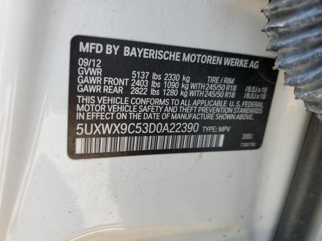 5UXWX9C53D0A22390 - 2013 BMW X3 XDRIVE28I WHITE photo 13