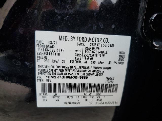 1FMSK7BH6MGB49889 - 2021 FORD EXPLORER BLACK photo 12