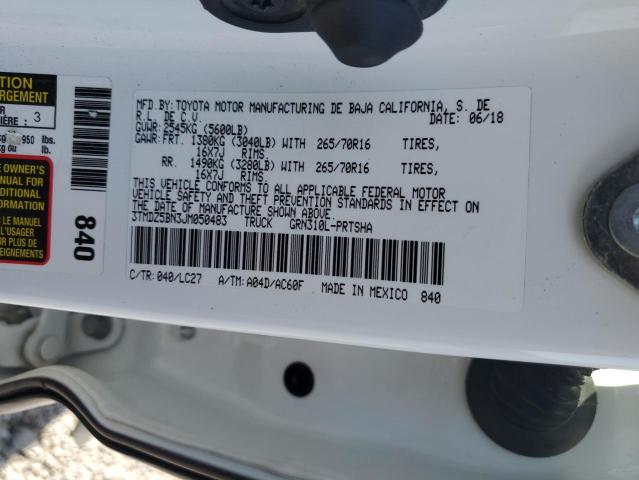 3TMDZ5BN3JM050483 - 2018 TOYOTA TACOMA DOUBLE CAB WHITE photo 12