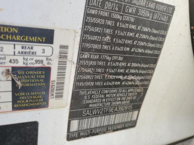 SALWV2TF9EA392915 - 2014 LAND ROVER RANGE ROVE AUTOBIOGRAPHY WHITE photo 12