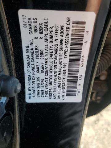 2HGFC1F7XHH641919 - 2017 HONDA CIVIC EXL BLACK photo 13