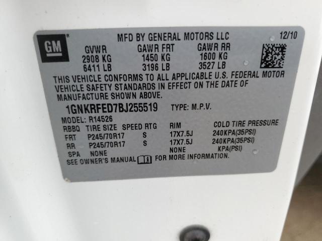 1GNKRFED7BJ255519 - 2011 CHEVROLET TRAVERSE LS WHITE photo 13