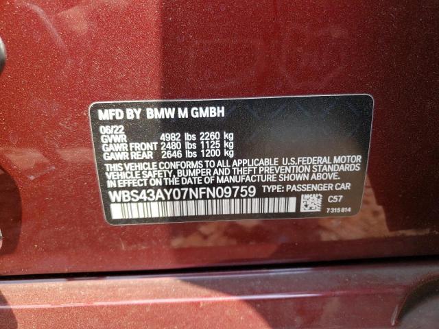 WBS43AY07NFN09759 - 2022 BMW M3 COMPETITION BURGUNDY photo 13