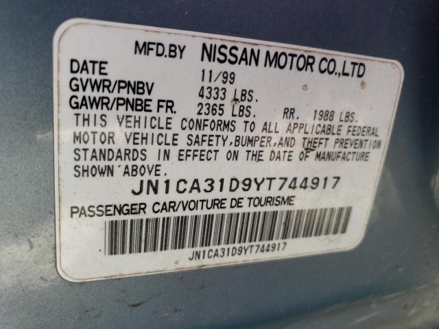 JN1CA31D9YT744917 - 2000 NISSAN MAXIMA GLE BLUE photo 13