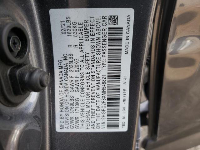 2HGFC2F8XMH546821 - 2021 HONDA CIVIC SPORT 灰色 照片 12