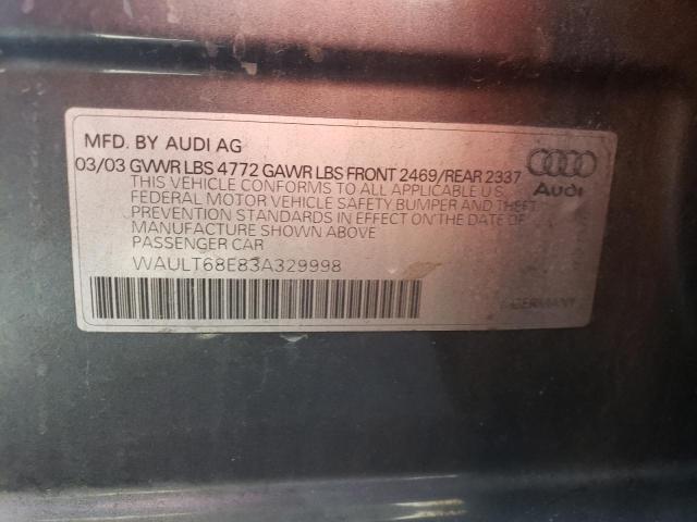 WAULT68E83A329998 - 2003 AUDI A4 3.0 QUATTRO GRAY photo 12