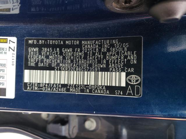 2T1KR32E86C573591 - 2006 TOYOTA COROLLA XR 蓝色 照片 12