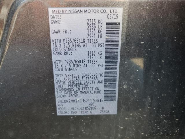 5N1DR2MM1KC621566 - 2019 NISSAN PATHFINDER S GRAY photo 13