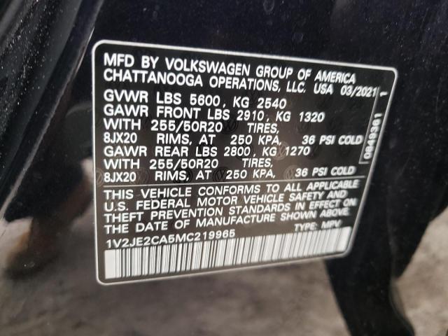 1V2JE2CA5MC219965 - 2021 VOLKSWAGEN ATLAS CROS SE შავი ფოტო 13