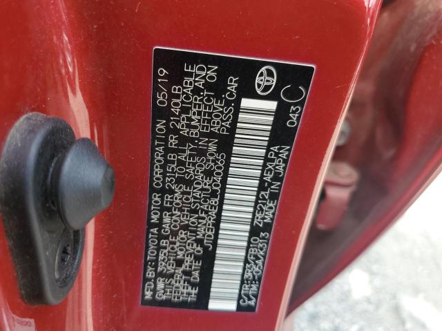 JTDEPRAE8LJ040065 - 2020 TOYOTA COROLLA LE წითელი ფოტო 12