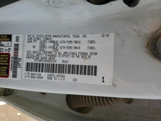 5TFCW5F16HX021219 - 2017 TOYOTA TUNDRA DOUBLE CAB SR/SR5 WHITE photo 12