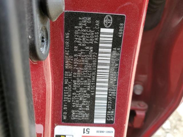 4T1C11AK9LU380772 - 2020 TOYOTA CAMRY LE RED photo 12
