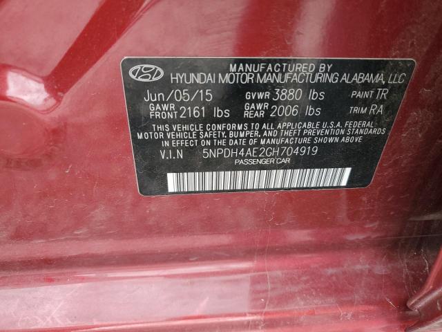 5NPDH4AE2GH704919 - 2016 HYUNDAI ELANTRA SE RED photo 13