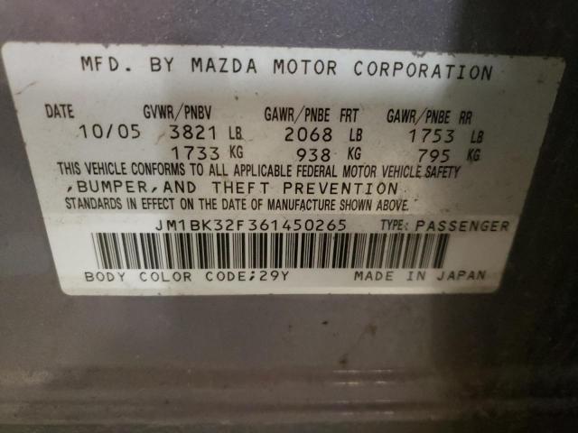 JM1BK32F361450265 - 2006 MAZDA MAZDA3 I GRAY photo 12