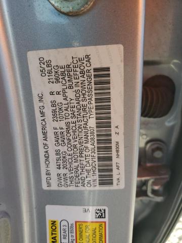 1HGCV1F30LA083807 - 2020 HONDA ACCORD SPORT SILVER photo 12