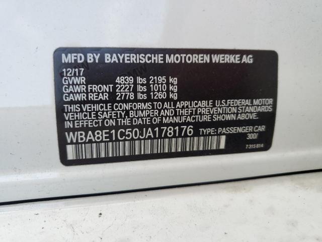 WBA8E1C50JA178176 - 2018 BMW 330E WHITE photo 13