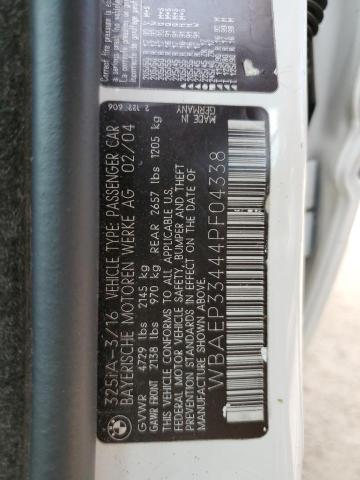 WBAEP33444PF04338 - 2004 BMW 3 SERIES XIT WHITE photo 12