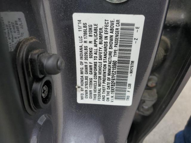 19XFB2F97FE215560 - 2015 HONDA CIVIC EXL 石墨色 照片 12