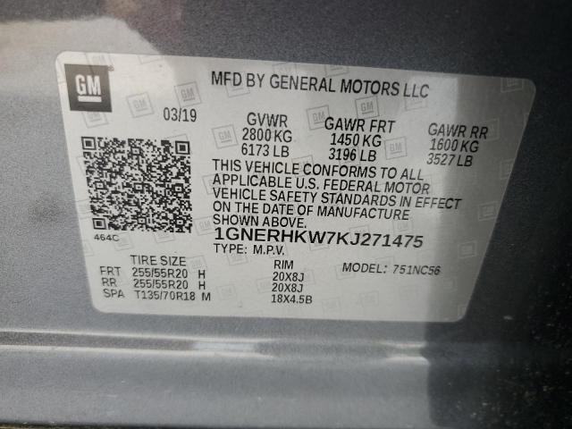 1GNERHKW7KJ271475 - 2019 CHEVROLET TRAVERSE LT 灰色 照片 13