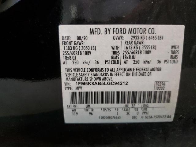 1FM5K8AB5LGC94212 - 2020 FORD EXPLORER POLICE INTERCEPTOR BLACK photo 13