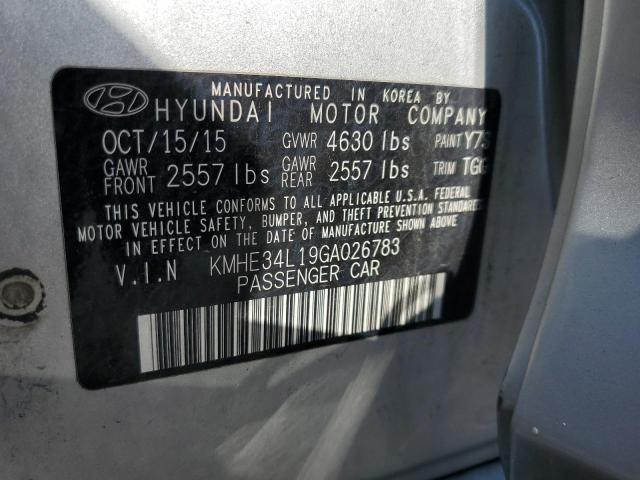 KMHE34L19GA026783 - 2016 HYUNDAI SONATA HYBRID SILVER photo 10