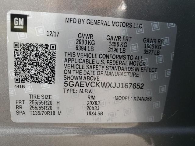5GAEVCKWXJJ167652 - 2018 BUICK ENCLAVE AVENIR GRAY photo 14