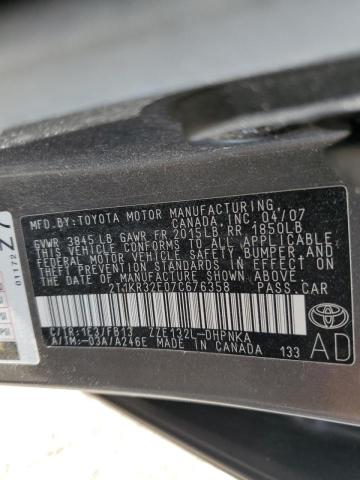 2T1KR32E07C676358 - 2007 TOYOTA COROLLA MA XR GRAY photo 10