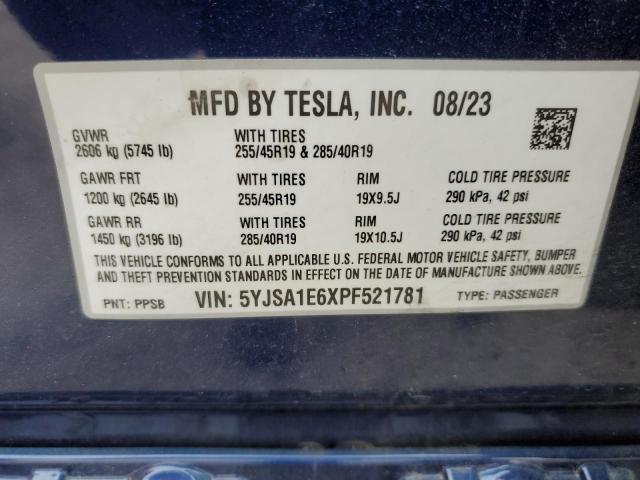 5YJSA1E6XPF521781 - 2023 TESLA MODEL S Mavi foto 13