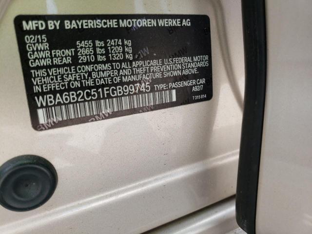 WBA6B2C51FGB99745 - 2015 BMW 650 I GRAN COUPE GOLD photo 13